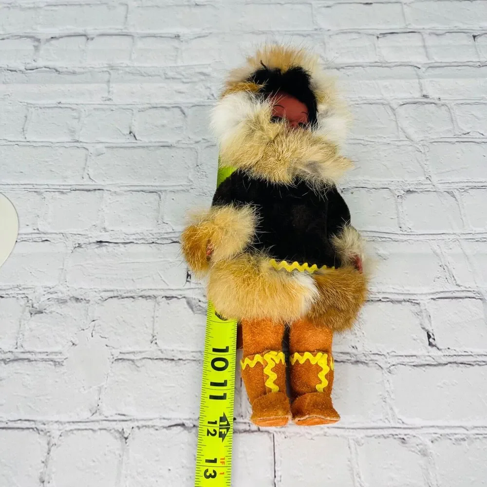 Vintage Artist Eskimo Girl Inuit Doll Native Alaskan Carlson Real Rabbit Fur